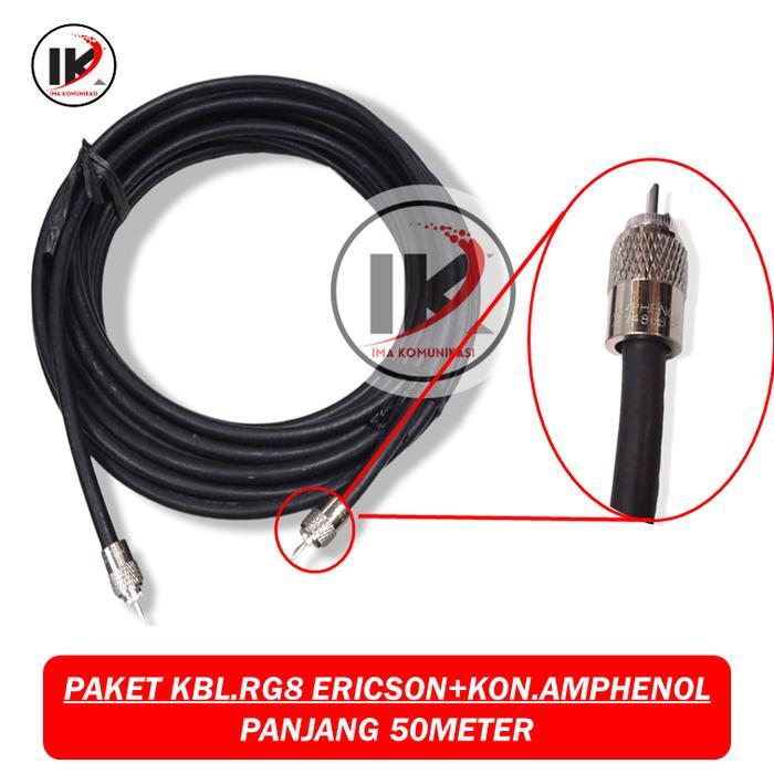 TERLARIS PAKET KABEL ERICSON RG8 50M PLUS KONEKTOR RG8 AMPHENOL 50 OHM
