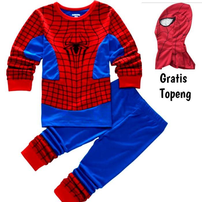 Baju Setelan Spiderman Free Topeng Kain