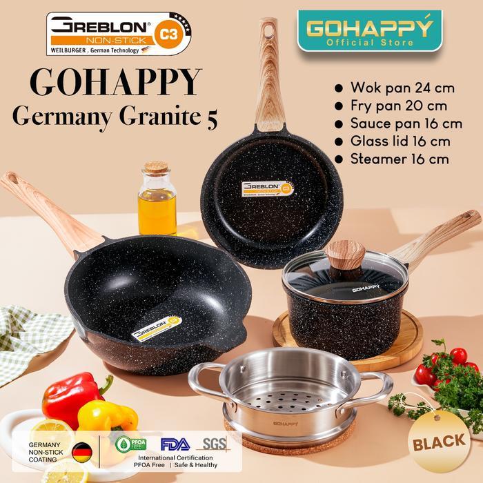 Swiss 5 In 1 Granite Set Panci Wok Sauce Fry Pan Gohappy Like Carote