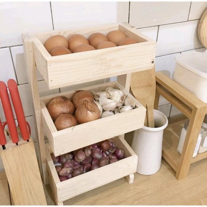 Rak dapur 3 Susun Kayu Kekinian Rak Bumbu Dapur Serbaguna Minimalis kwalitas premium Merah Plastik
