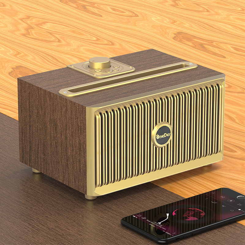 OneDer V6 Vintage Wood Bluetooth Speaker Creative Gift Card Subwoofer Phone Stand Audio Portable Mob