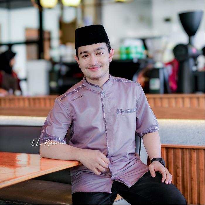 ELRUMI BAJU KOKO PENDEK MOTIF YISUNSIN KOMBINASI BATIK NEW KAIN KATUN TOYOBO PRIA MUSLIM DEWASA