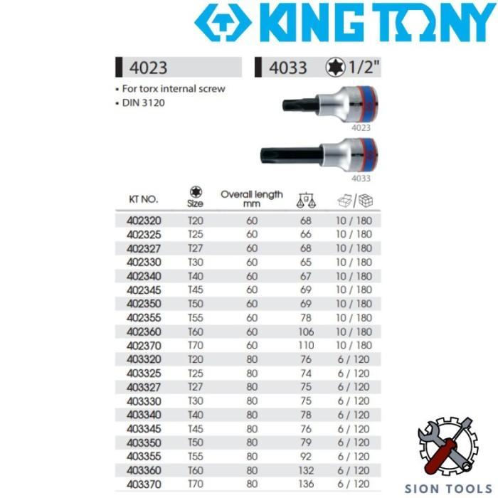 KING TONY 1/2 INCH STAR BIT SOCKET T20 / TORX BIT SOCKET