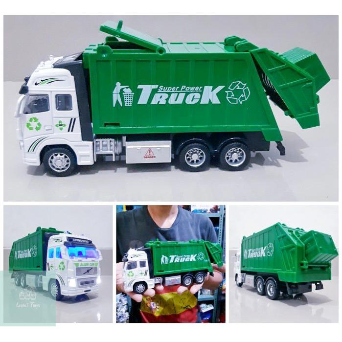 Premium Mainan Diecast Mobil Metal Garbage Truck Truk Sampah Pull Back 611B Original