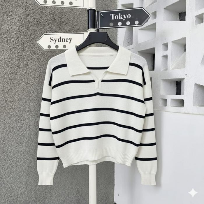NEW ARRIVAL! Sweater Garis Viral TikTok! Bahan Rajut Premium, Nyaman & Super
