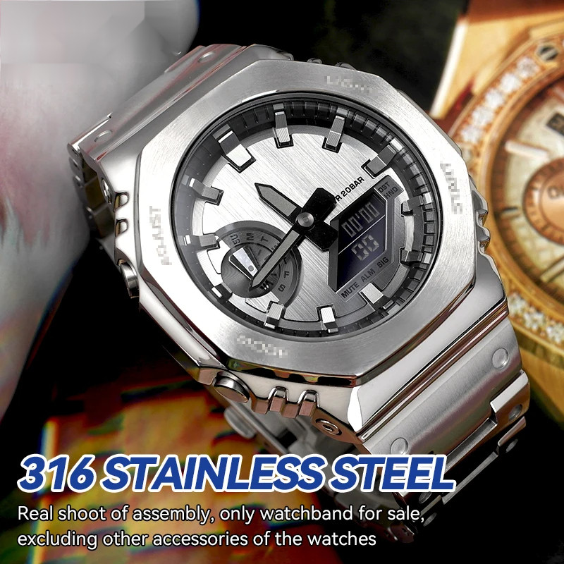 Casioak MOD Kit Metal Watchband For Casio G-SHOCK GA2100 GM2100 GBM-2100 GM-2100B Bracelet Men's