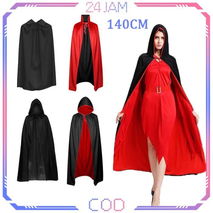 140cm Costum Halloween/Jubah Drakula/Jubah Hitam Merah Halloween Cosplay Penyihir Vampire