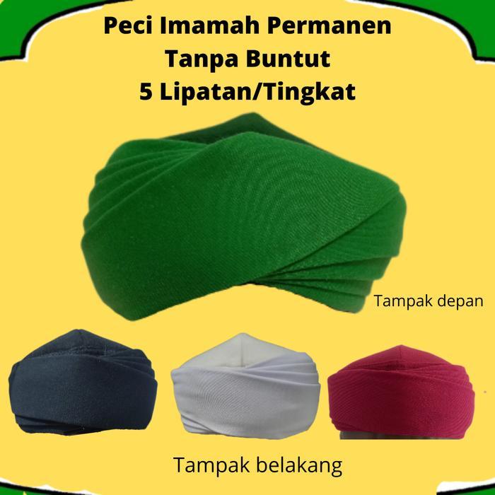 Peci Sorban Imamah Permanen 3 Meter Tanpa Buntut Polos Katun Dewasa Hijau Hitam Putih