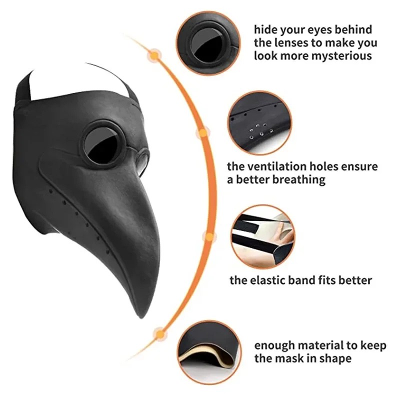Plague Doctor Mask Long Nose Bird Halloween Beek Steampunk Gas Latex Face Mask Cosplay Prop for Kids