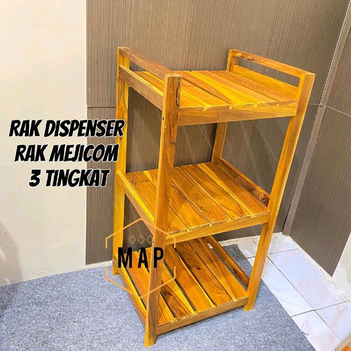 (kayu jati) RAK 3 SUSUN KAYU JATI RAK DISPENSER DAN MAGICOM FINISHING PLITUR mengkilap 06
