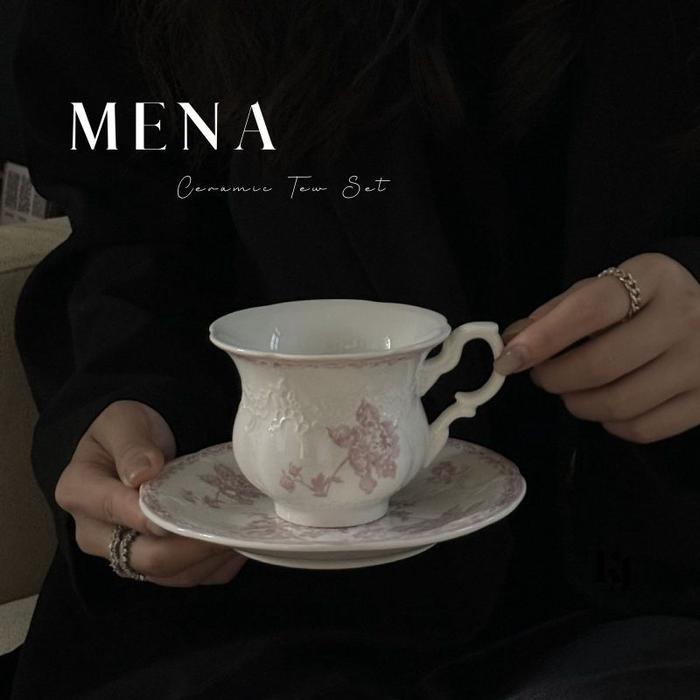 MENA CERAMIC SET / PIRING SAJI PUTIH KERAMIK BULAT AESTHETIC LUCU