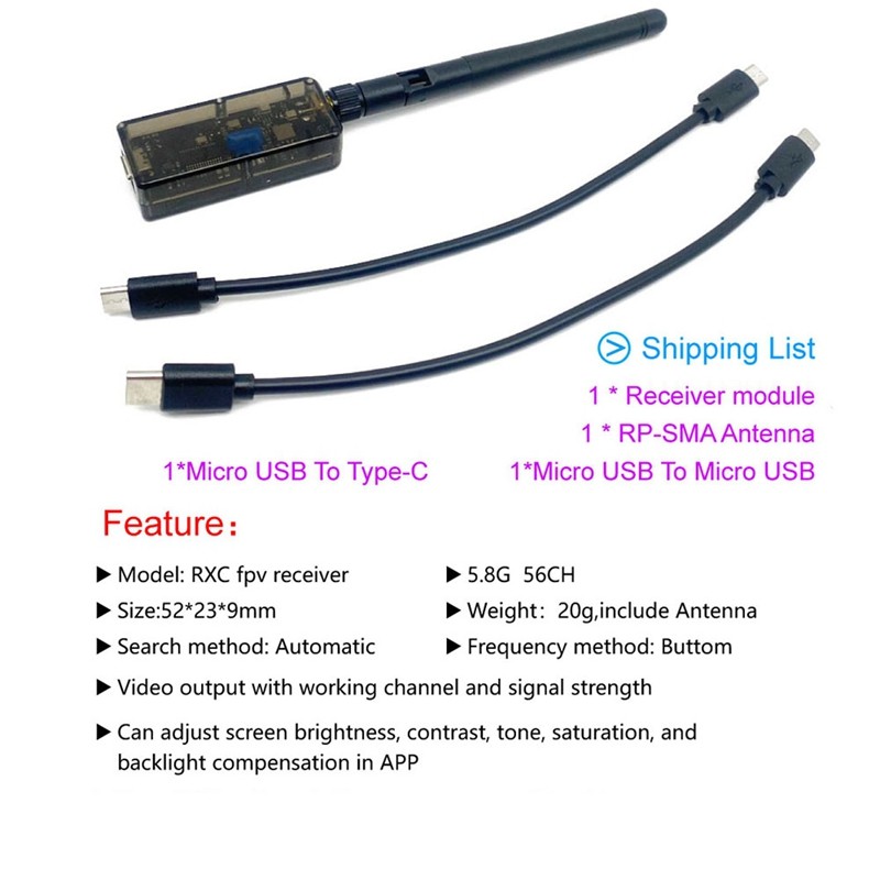 FPV System UVC OTG 5.8G 48CH Audio FPV Receiver For Android Mobile Phone Tablet Smartphone