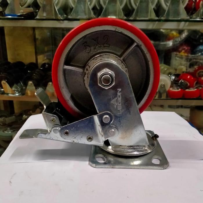 Roda Troli 5 inch Pu Heavy Duty 1 roda muter+rem untuk beban 250 kg BEST QUALITY