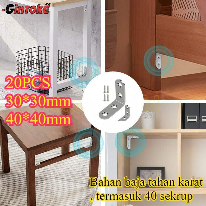 20PCS+40 Sekrup Stainless L Penahan Siku Ambalan /Siku Sudut L /Bracket Siku Penyangga Rak/Siku