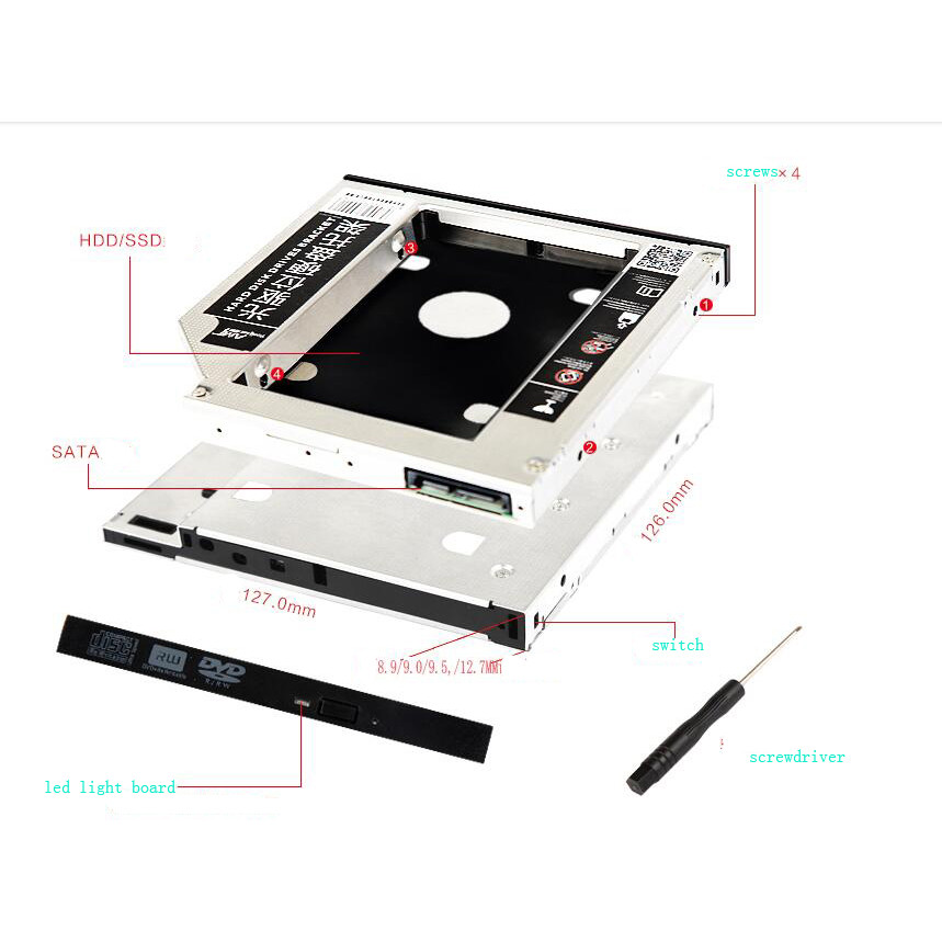 9.5mm SATA HDD SSD Hard Drive Disk Caddy/Bracket for Asus X456UJ X45A X45C X45U X502 X502C X502CA