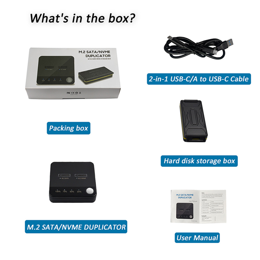 Dual-Bay M.2 NVME Clone Docking Station 20Gbps M.2 SATA/NVMe SSD Clone Duplicator M2 Cloner Data