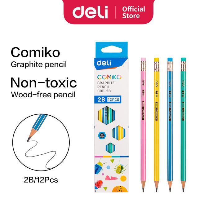 [] Deli Pensil 2B Hexagonal Lapisan Luar Warna Pastel 12pcs EC011-2B