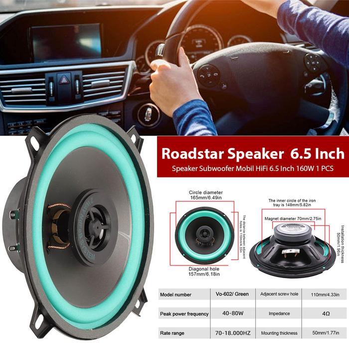 Speaker Mobil Roadstar Subwoofer Hifi 6.5 Inch 160W - Bass, Plastik Terbaik