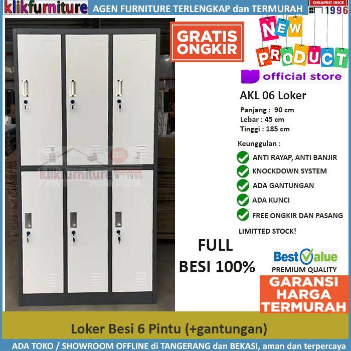 Lemari Besi 6 Pintu Gantungan Pakaian Loker Besi Cabinet
