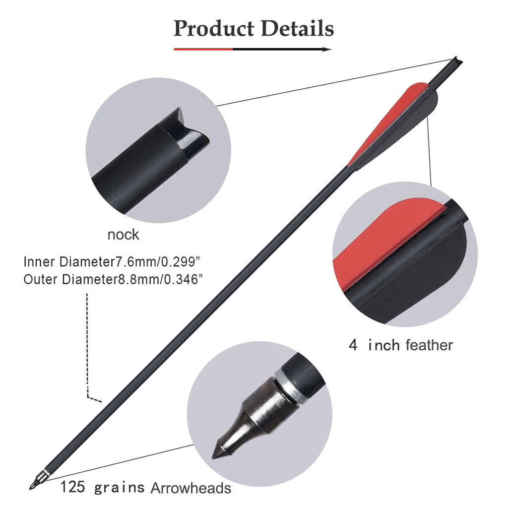 20 inch/ 22 inch Crossbow Arrows Crossbow Bolts Hunting Archery Crossbow Carbon Arrows with 4 inch