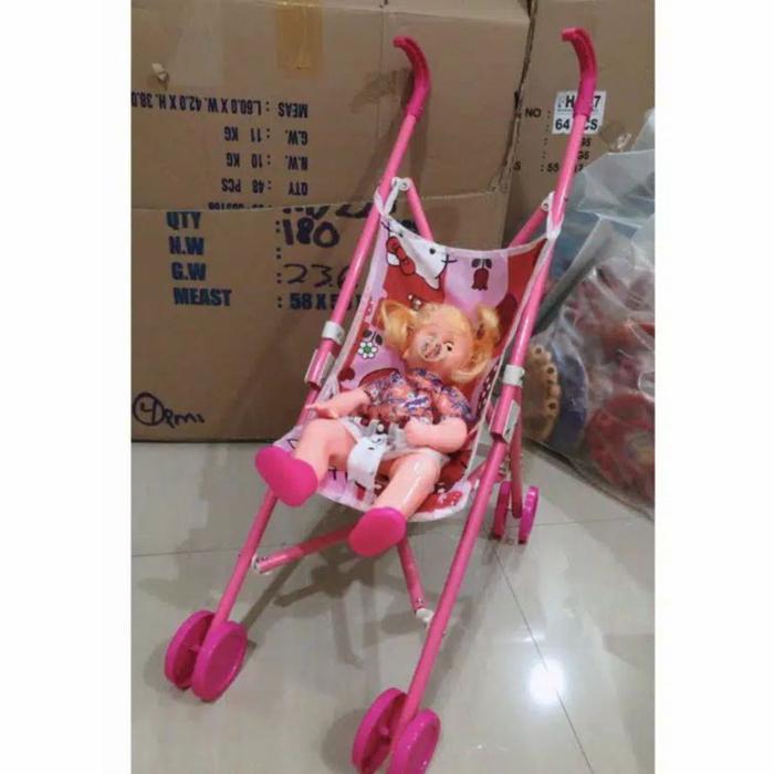 Mainan Dorongan Stoller Bayi + Boneka Bisa Nangis (Stoller Besar)
