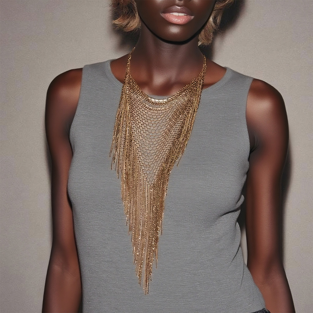 ZAA Handmade Vintage Metal Chains Tassels Pendant Necklaces for Women Bib Choker Necklace Boho