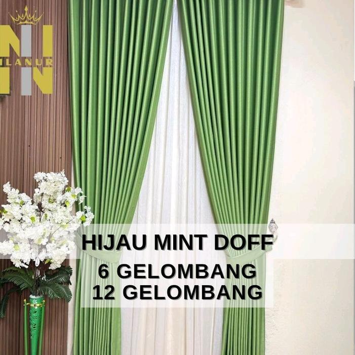 GORDEN JENDELA MINIMALIS 90% BLACKOUT WARNA HIJAU MINT DOFF