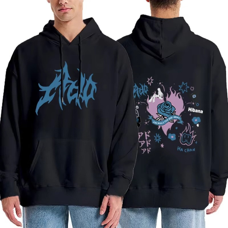 Ado Graphic Print Hoodie Men Women Casual Loose Fashion Streetwear Long Sleeve Tops Fleece Fall