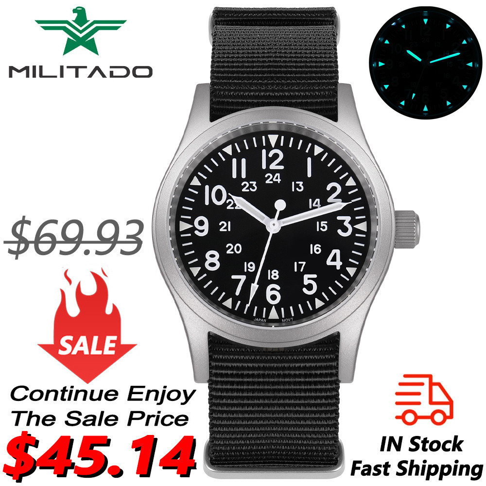 Militado ML05 Military Watch VH31 Sweep Movement Domed Sapphire Crystal Wristwatch High Clear AR