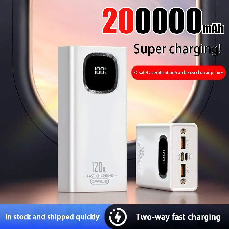100000/200000mah Power Bank 120w Fast Charging Portable Charger External Battery High Capacity