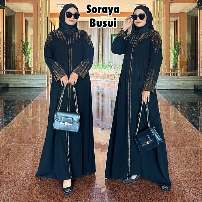 Abaya Hitam Gamis Wanita Soraya Abaya Mata Gold Dubai Turkey BY Bungashop Hitam Muslim Turki Gamis