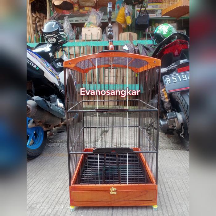 Kandang burung kenari,tledekan no 3 jeruji fiber vernis melamin