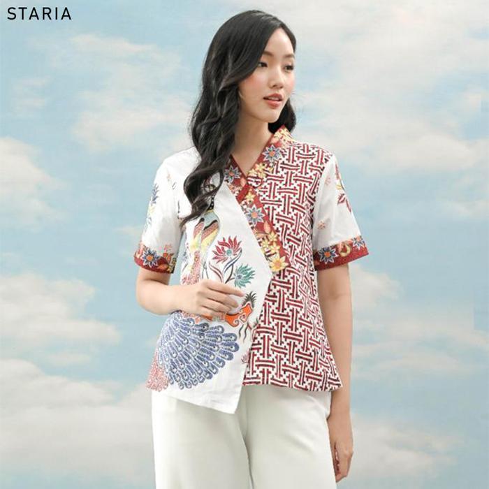 Evercloth Staria Atasan Batik Jumbo Lengan Pendek Model Kimono Blouse Batik Perempuan Baju Batik