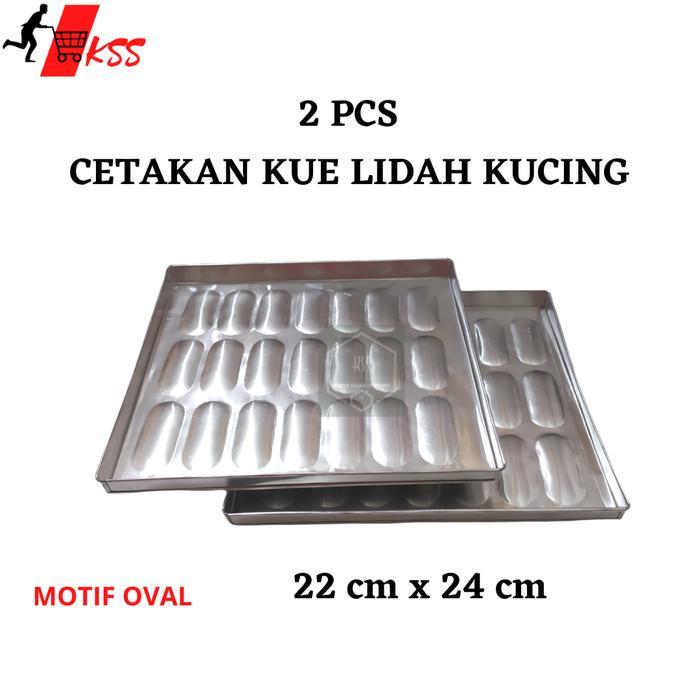 2 Pcs - Loyang Kue Lidah Kucing 22 Cm X 24 Cm 21 Lubang - Motif Oval / Cetakan Lidah Kucing / Loyang