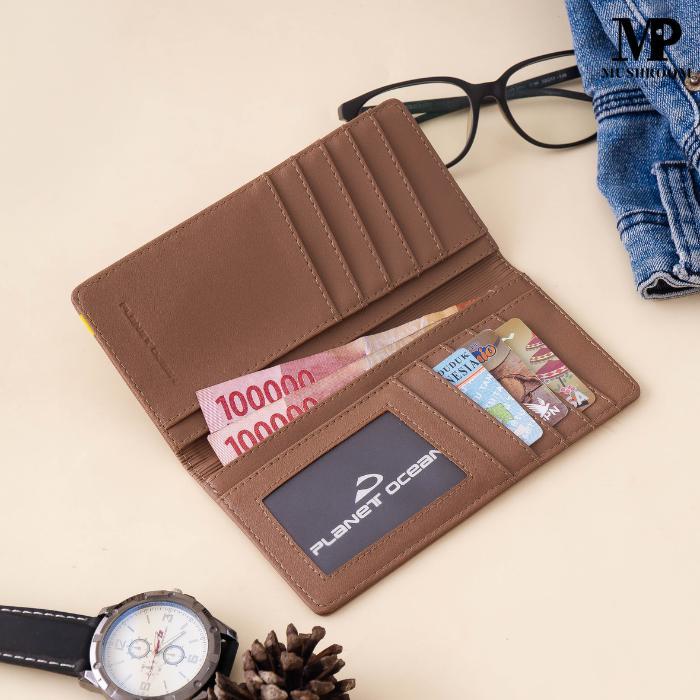 Dompet Minimalis Planet Ocean Dompet Kartu Lipat Panjang Pria Bahan Sintetis List Warna - Po20