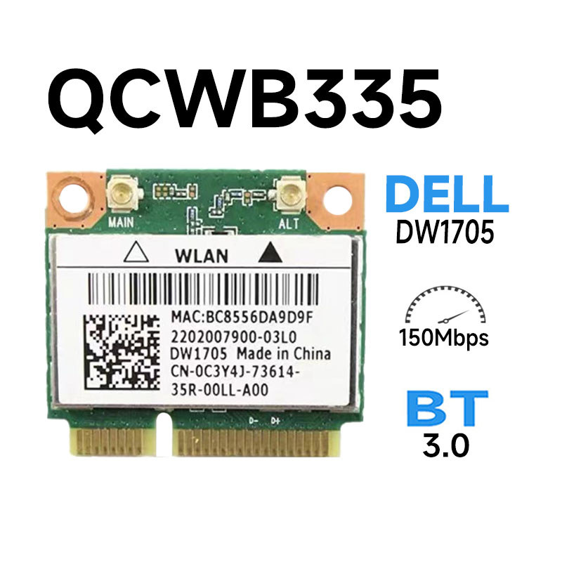 Atheros DW1705 Wireless 802.11N+Bluetooth 3.0 150Mbps Wifi Half Mini PCI-E Wlan card QCWB335 for