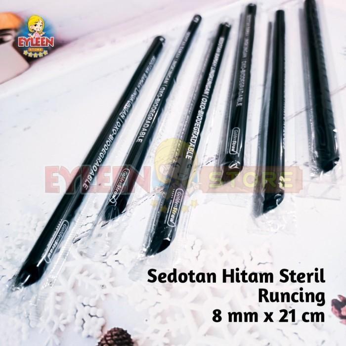 Sedotan Plastik 8 mm x 21 cm Hitam Runcing Higienis Sedotan Steril