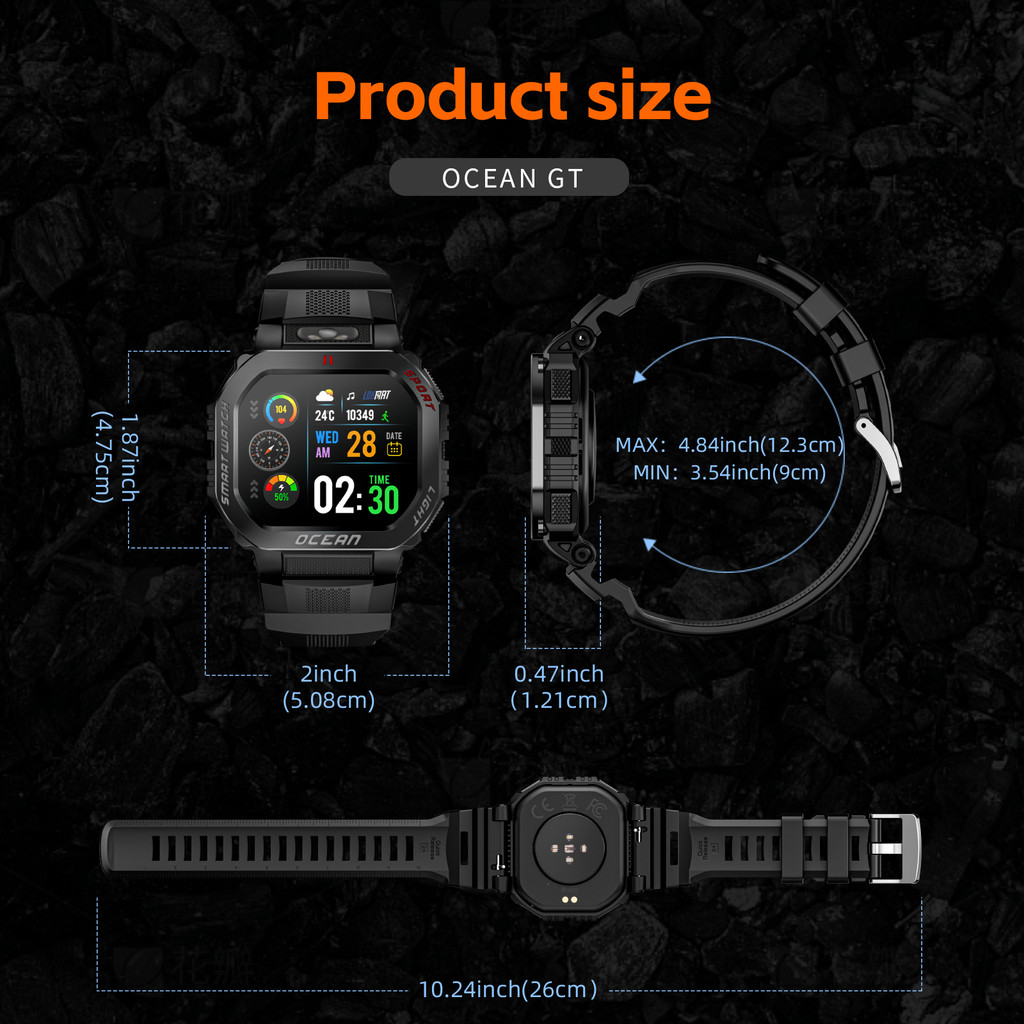 LOKMAT Ocean GT Waterproof Rugged Outdoor Smart Watch Flashlight Watch Unisex Fitness Tracker Touch