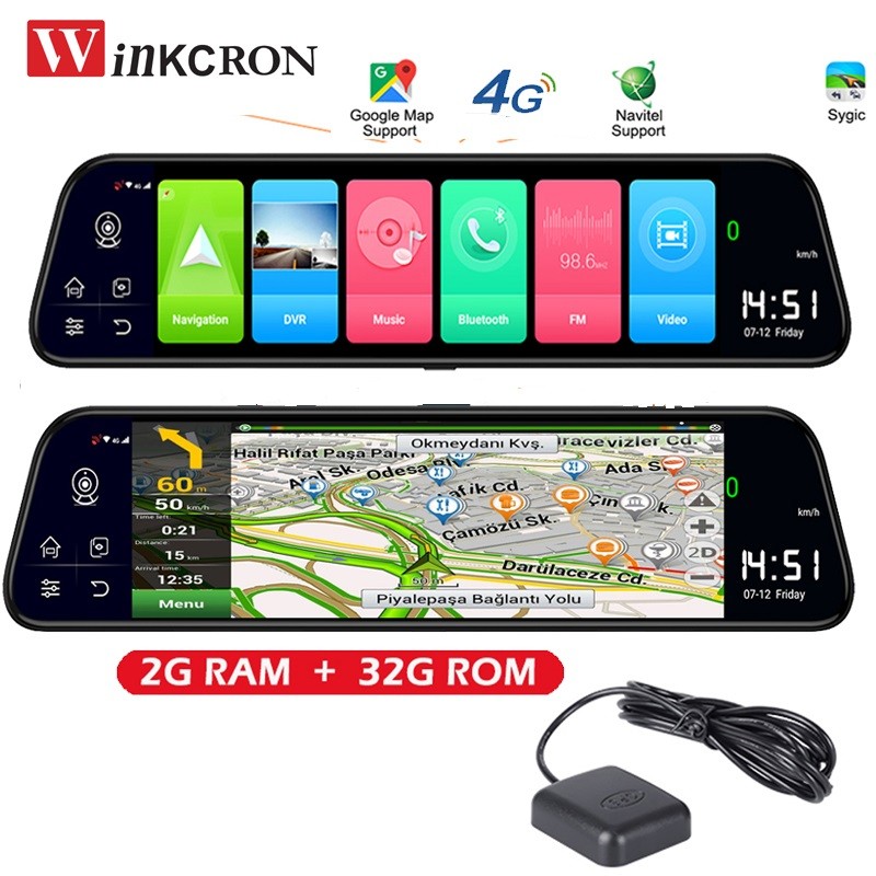 12" IPS 4G Car Rearview Mirror Z68 Android GPS Navigation ADAS Parking Monitoring DVR Camera 2G+32GB