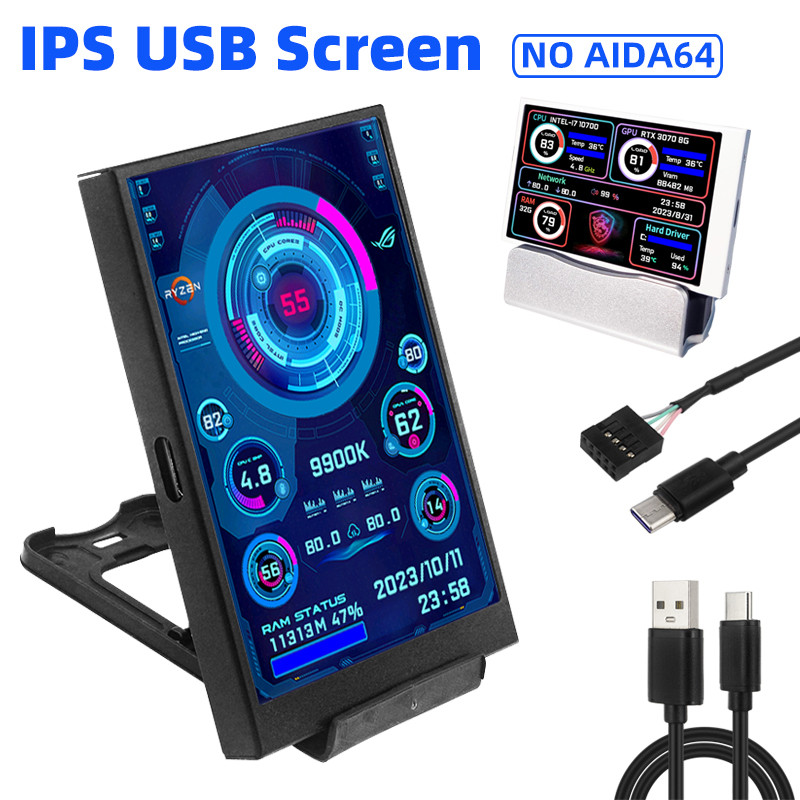 3.5 Inch IPS Type C Secondary Screen for Computer CPU GPU RAM HDD Monitor USB Display USB NO AIDA64