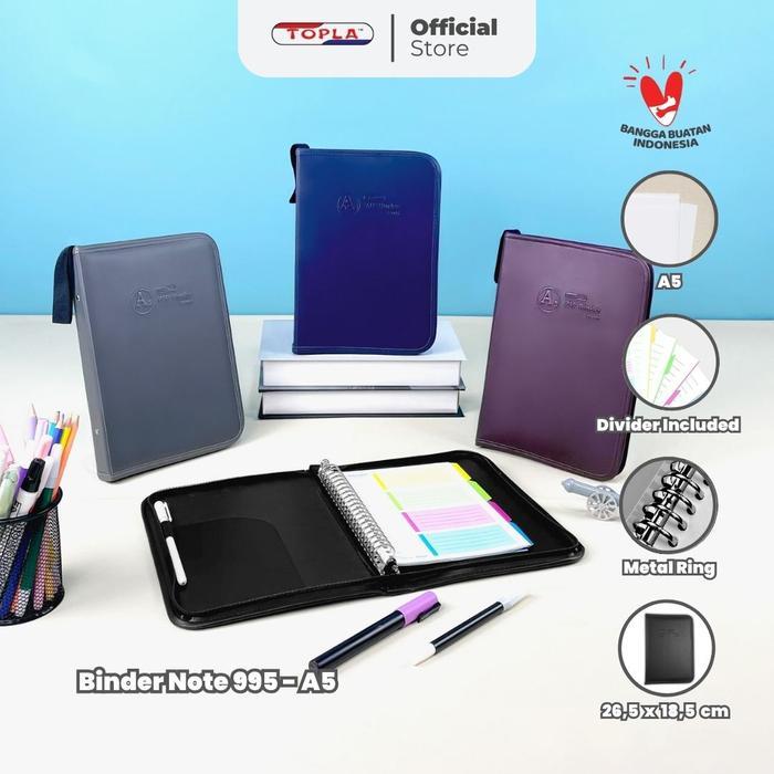 Topla Binder Kulit Resleting A5 Buku Binder Zipper Binder Kulit Ukuran A5 995 Binder Campus Alat