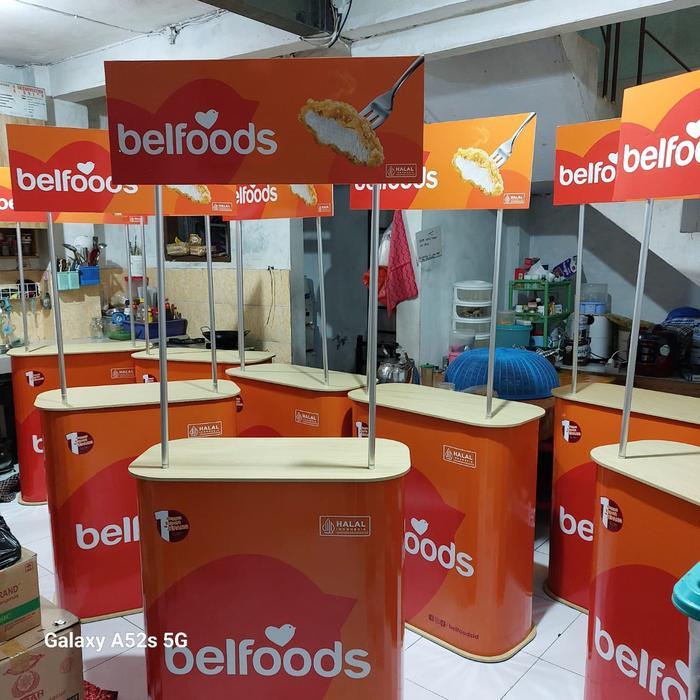 Event desk Polycounter Kayu with header PopUp Table PopUp Counter/ event desk straight plus stiker