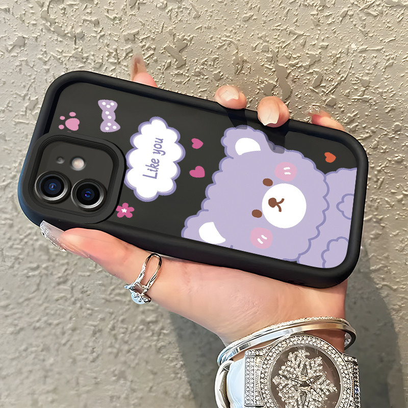 Casing Hp iPhone 11 Pro Max 12 Pro Max 13 Pro Max 14 Pro Max 15 Pro Max Case soft little bear Purple