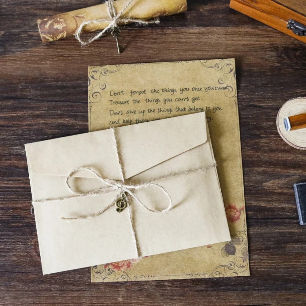 Europe Style Kraft Envelope Letter Paper With Rope Vintage Letter Message Pad Wedding Letter School