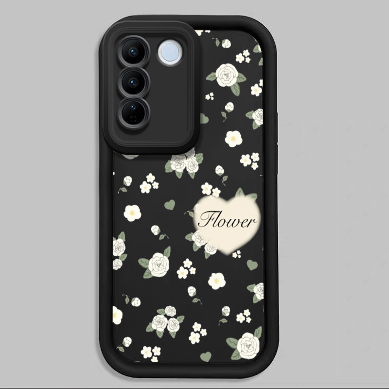 Casing Hp untuk VIVO V27 5G V27 Pro 5G Case Pola Mawar putih yang elegan Kasing silikon Cesing kuat 