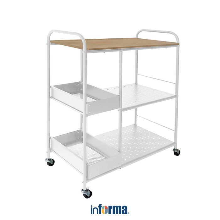 Informa Neves Troli Dapur - Putih Oak Rak Dorong Rak Serbaguna Roda Troli Makanan Rak Penyimpanan