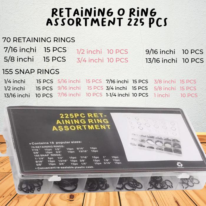 PROMO CIRCLIP / EXTERNAL RETAINING / SNAP RING SET ISI 225PCS dan box