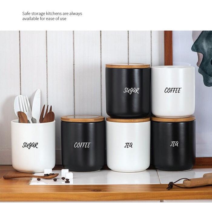 [MS]1SET Tempat Penyimpanan Kopi Teh Gula/Toples Kopi Keramik Set 3in1
