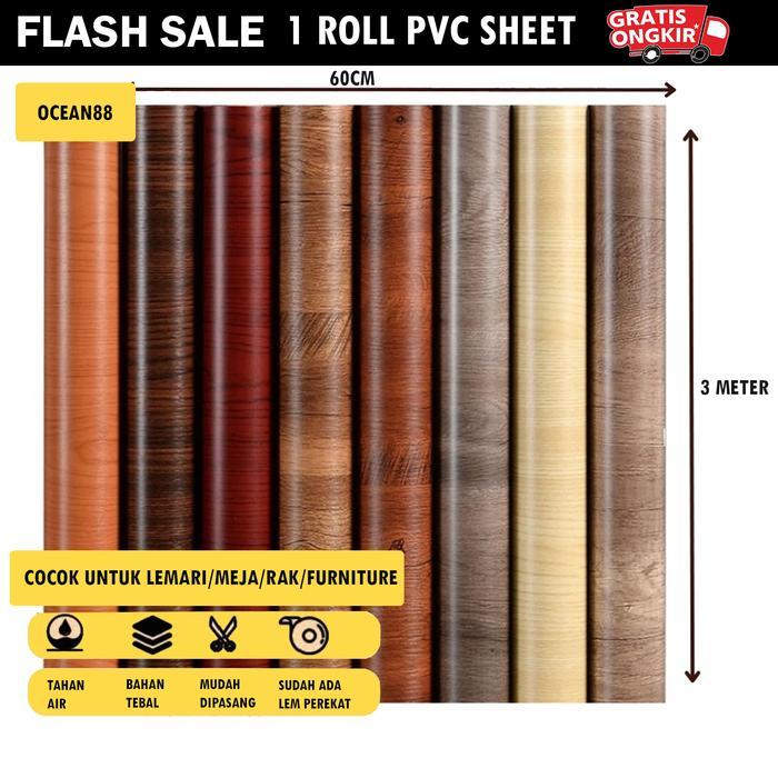 PVC SHEET (Sudah ada Lem) Ukuran 60cm x3m Deco Sheet pelapis furniture Sticker Vinyl Cafe Kertas