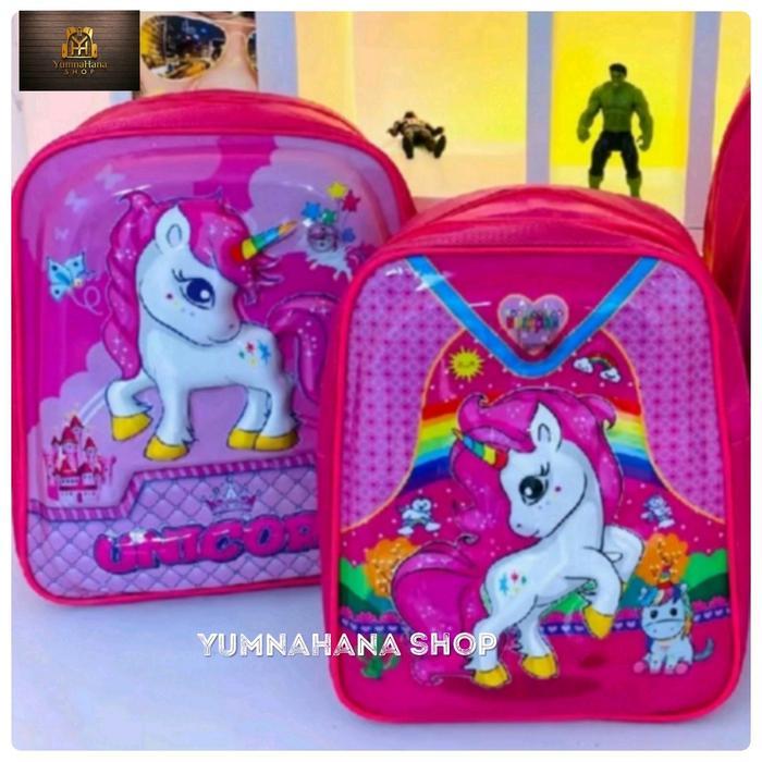 Sedia [YumnaHanaBags] Tas Ransel lampu LED 3D timbul Karakter UNICORN anak sekolah perempuan PAUD TK